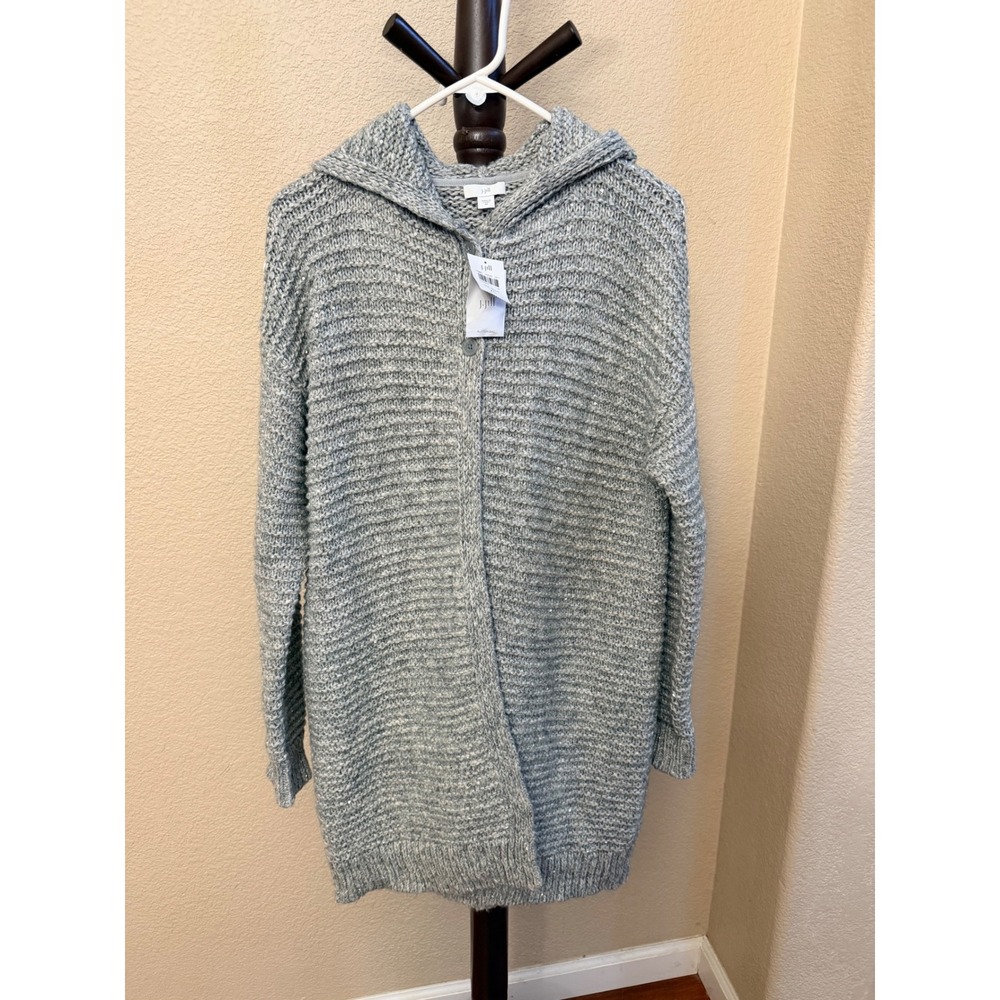 J. Jill Womens Hooded Sequin Cardigan Sweater Zinc Multi Grey XS NWT